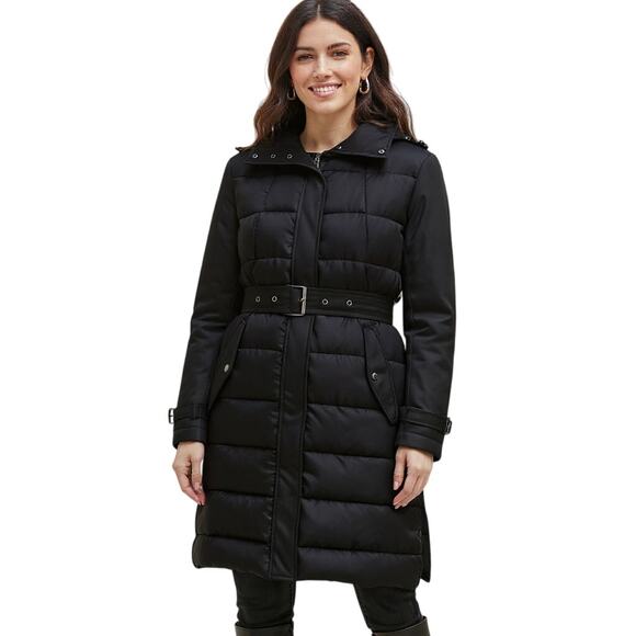 Anatomie Black Megeve Belted Puffer Hooded Jacket - Picture 1 of 12
